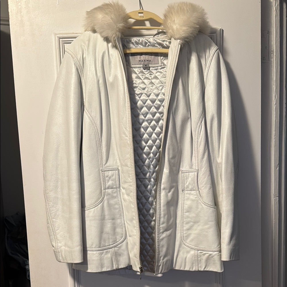 White Fur-Trimmed Leather Jacket